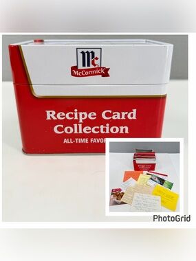 McCormick Tin Grandma's Recipe Box Typed Handwritten Index Cards Cut Clipped